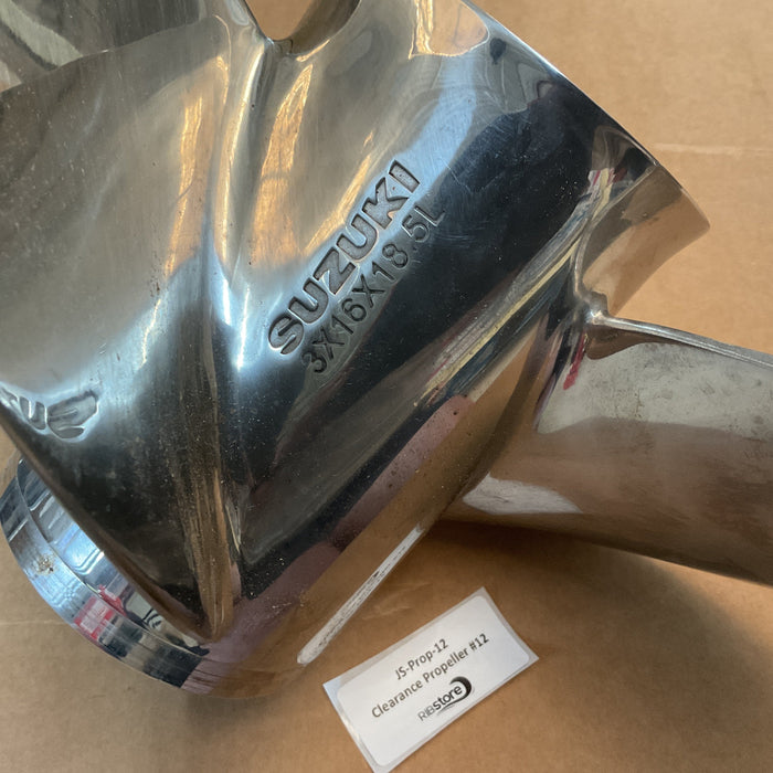 Clearance Propeller #12 - Suzuki Boat Propeller Stainless 3 x 16 x 18.5L - 58200-93LA0